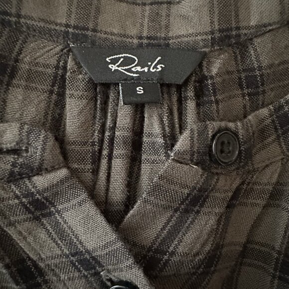 Rails Womens Small Bella Tie Waist Dress Olive Iron Check Button Up Long Sleeve - Picture 12 of 14